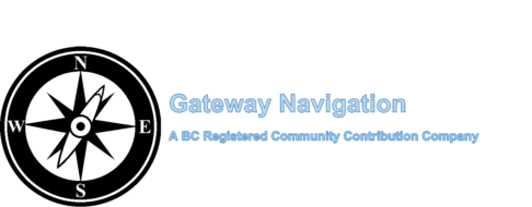 Company logo with the words Gateway Navigation CCC Ltd A Registered Community Contribution Company printed to the right of a Compass Rose graphic